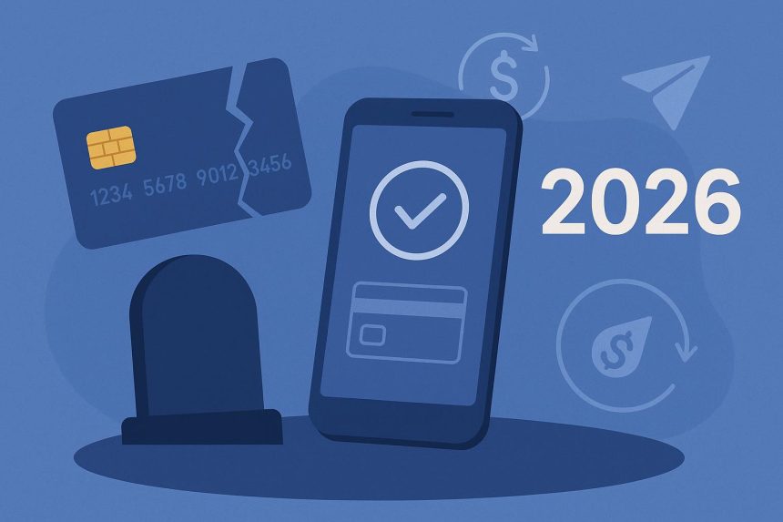 Contactless payment app interface replacing traditional 16-digit card for real-time transactions