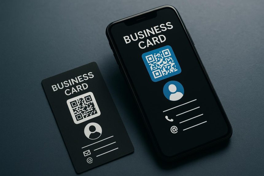 Digital business card app displayed on smartphone, representing modern networking technology
