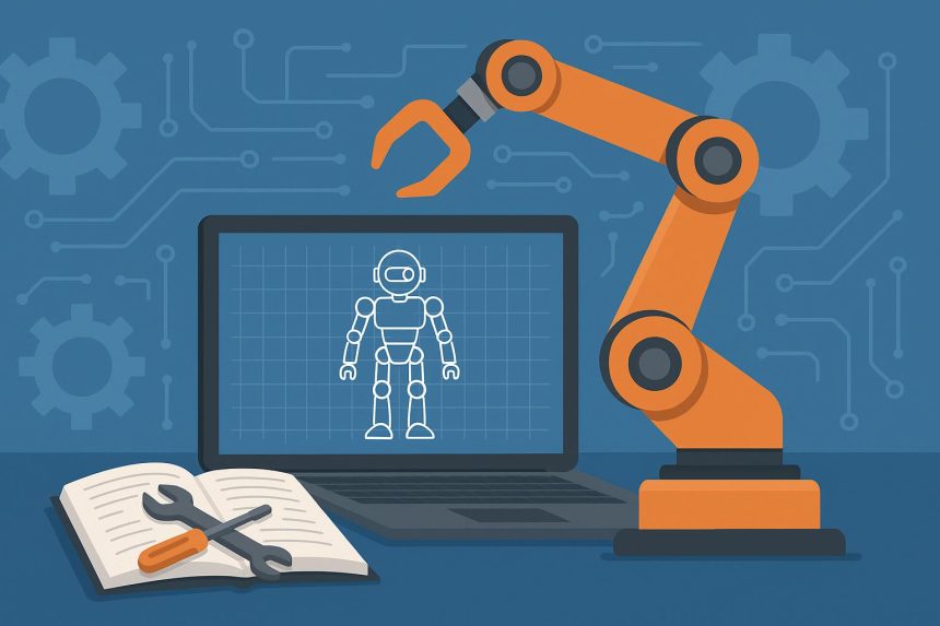 Robotics engineer working on robot prototype in a high-tech laboratory setting