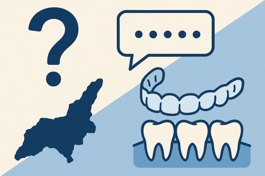 Invisalign clear aligners on a dental tray with Kelowna dentist tools on a clinic table