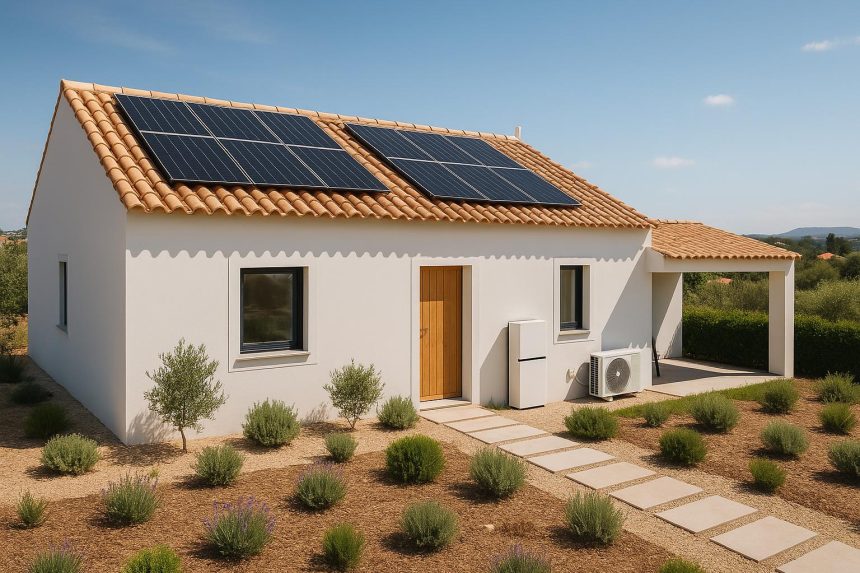 Modern smart energy home in Portugal with solar panels and green technology systems