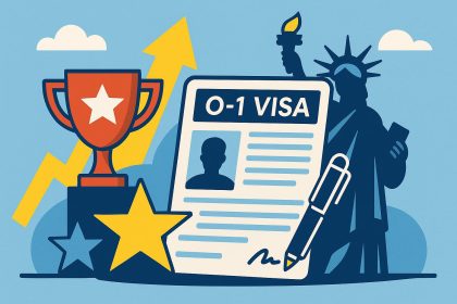 O-1 visa application documents and passport on desk, symbolizing high-achiever immigration process