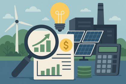 Modern business analyzing energy usage dashboards to optimize electricity costs and efficiency