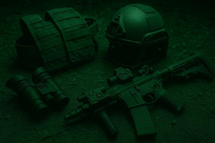 Advanced night vision goggles and tactical gear displayed on a table for night operations safety