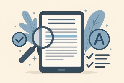 Open book and digital tablet symbolizing clear, accessible content and SEO-friendly writing