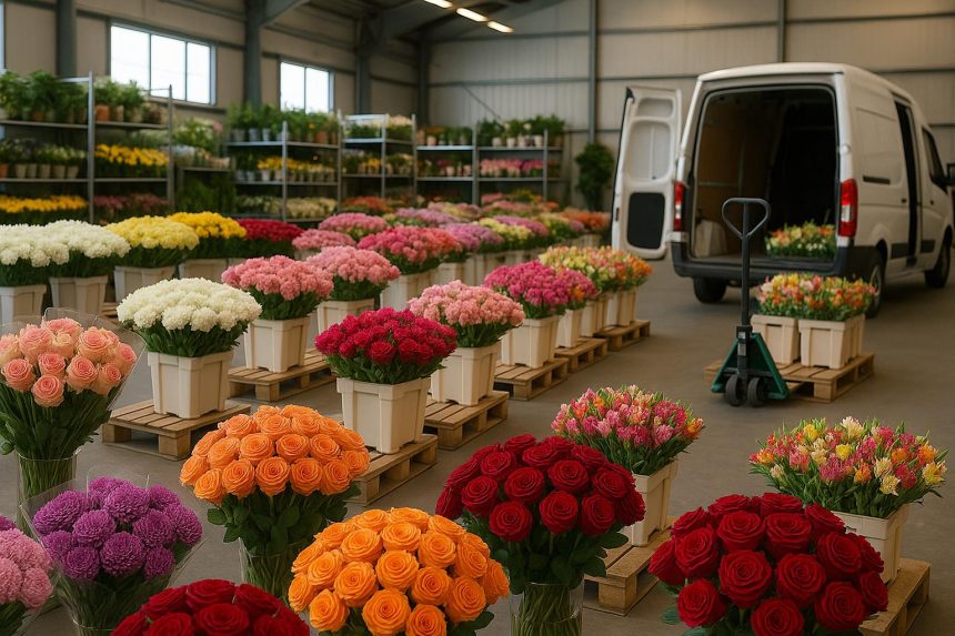 Colorful fresh bouquets displayed at Dubai flower market for retail and floral delivery in the UAE
