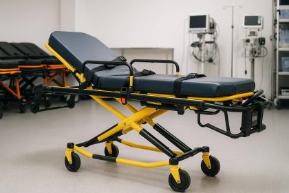 Refurbished medical stretchers in a hospital setting, evaluated for hospital and EMS use