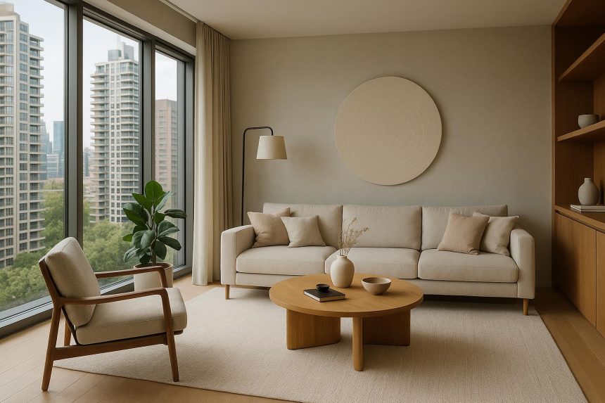 Contemporary apartment with open-plan layout, stylish furniture, and natural light enhancing space