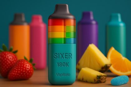 VapSolo SIXER 180K disposable e-cigarette showcasing multi-flavor system and high capacity