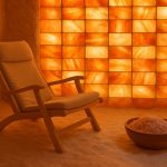 Salt therapy room with Himalayan salt bricks and relaxing atmosphere for halotherapy benefits