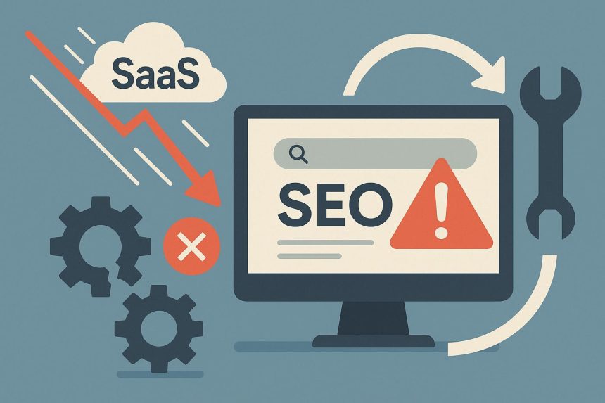 SaaS SEO strategy concept with analytics dashboard and growth chart illustrating optimization fixes