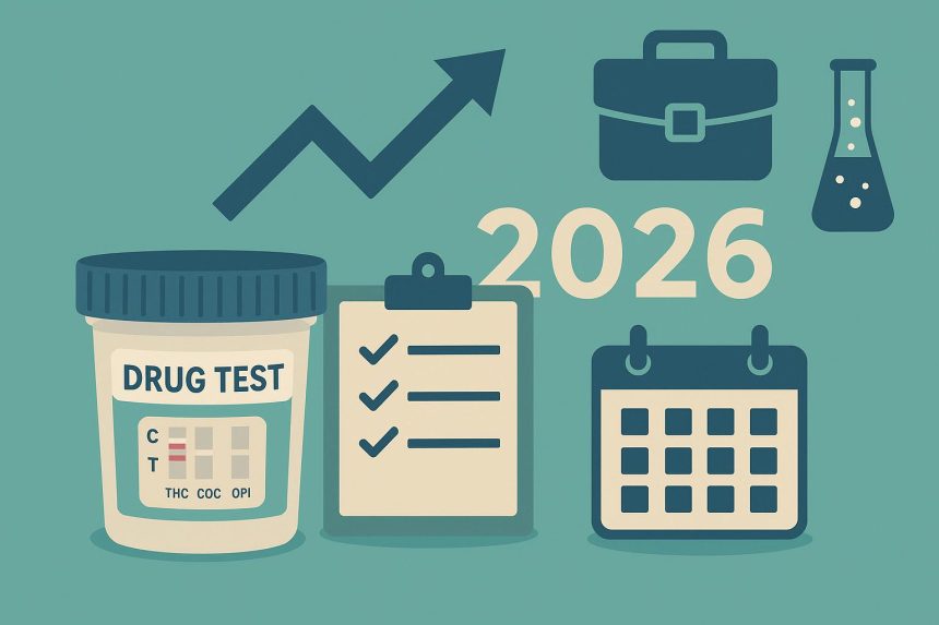 Drug test kits and laboratory equipment illustrating rising workplace testing trends