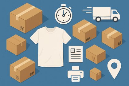 Packaging boxes and custom merchandise illustrating fast shipping for print on demand businesses