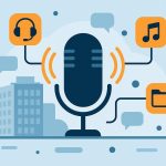 Microphone and headphones symbolizing internal podcasting in large-scale organizational communication