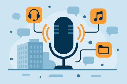 Microphone and headphones symbolizing internal podcasting in large-scale organizational communication