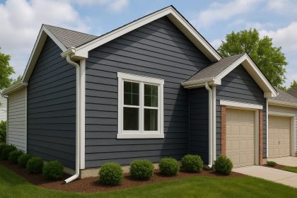 Modern home in Omaha showcasing various siding options including vinyl, wood, and fiber cement