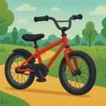 Children’s bicycles lined up in a park, promoting cycling benefits for kids’ health and fun