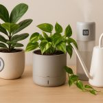 Smart plant pots, automatic watering system, LED grow lights, and digital moisture meter