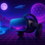 Virtual reality headset and interactive digital world symbolizing immersive online entertainment