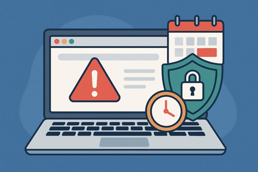 Expiring SSL certificate warning on website browser padlock symbol and address bar