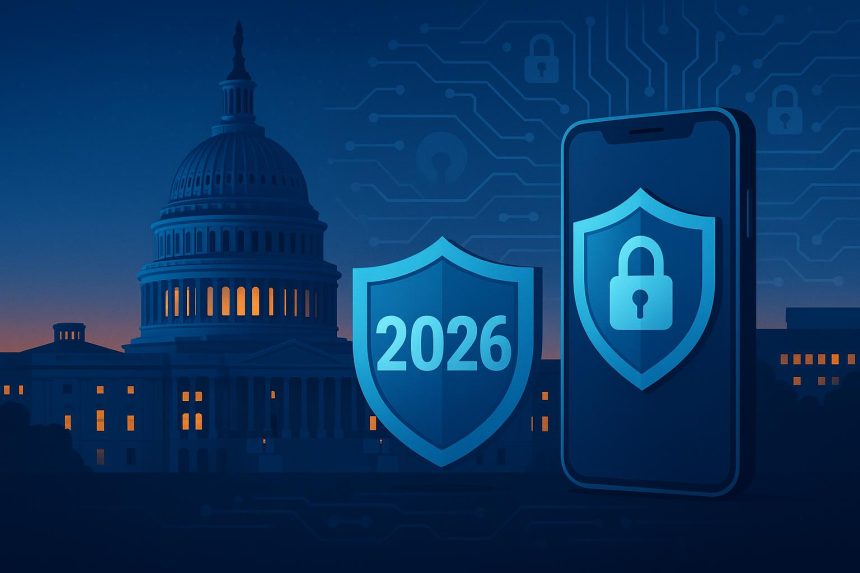 DC skyline with secure mobile devices representing government-grade cybersecurity innovation