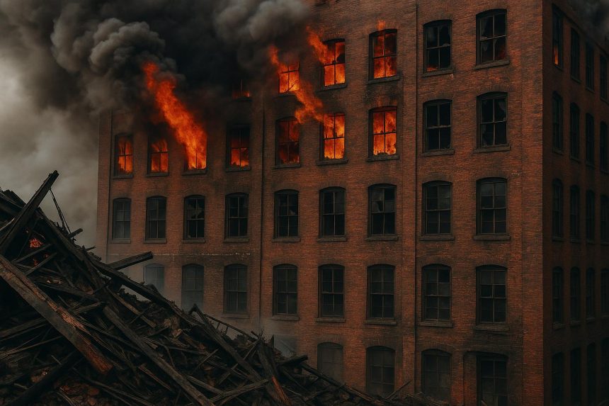 Smoke rises over Brooklyn buildings as multiple fires cause widespread structural damage.