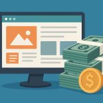 Website designer working on laptop with earnings chart illustrating web design project income