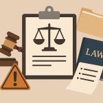 Personal injury claim paperwork, legal documents, and gavel representing legal process steps