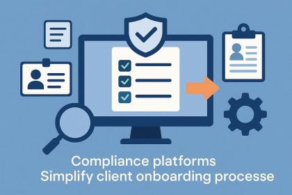 Compliance software dashboard streamlining client onboarding steps and data verification process