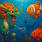 Colorful fish arcade game interface with Fire Kirin characters and underwater gameplay elements