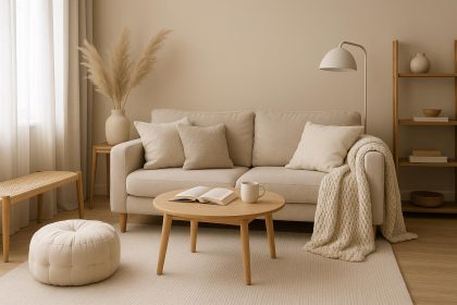 Cozy living room with soft lighting, plush pillows, and inviting decor for home comfort tips