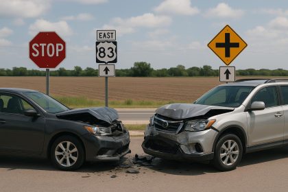 Damaged car on McAllen road highlighting Texas personal injury law and Hidalgo County accident risks