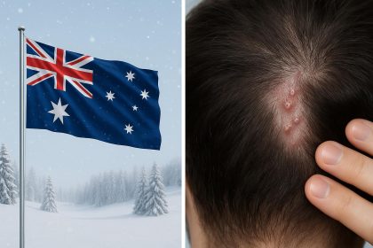 Dry, irritated scalp with visible bumps in winter, highlighting causes of folliculitis in Australia