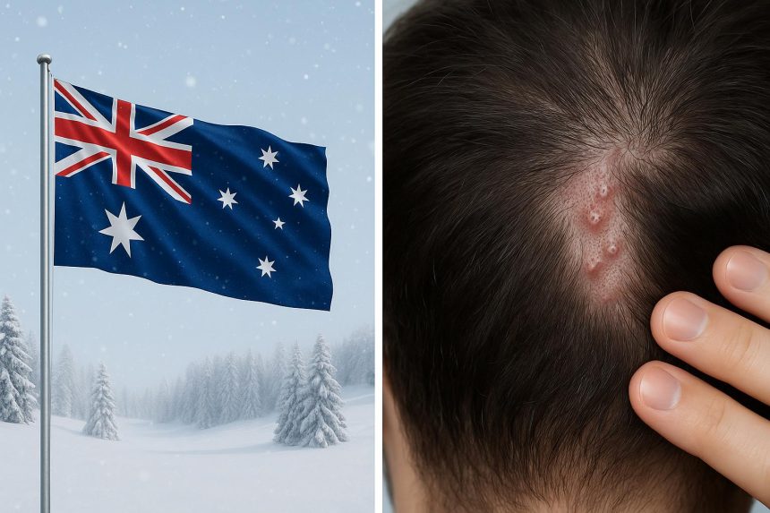 Dry, irritated scalp with visible bumps in winter, highlighting causes of folliculitis in Australia