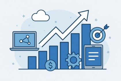 Digital strategy icons illustrating innovative solutions for accelerating business growth online