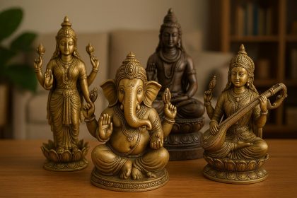 Hindu deity statue displayed on a home shelf, elegant decor for collectors and spiritual spaces