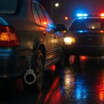 Police car with flashing lights at night after minor traffic accident in Seattle, DUI case context