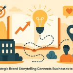Creative brand storytelling visuals linking businesses with customers through engaging narratives