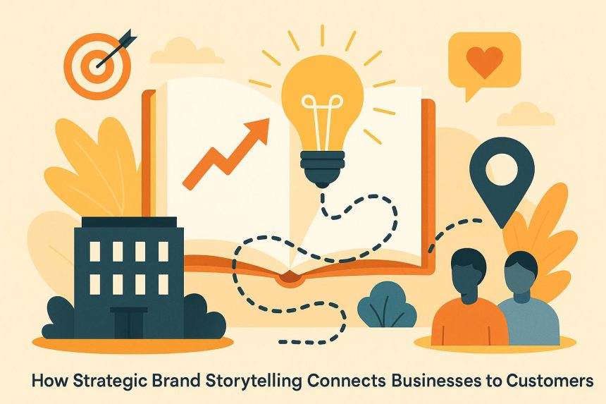 Creative brand storytelling visuals linking businesses with customers through engaging narratives