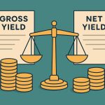 Chart comparing gross yield and net yield in financial protocols, highlighting key differences