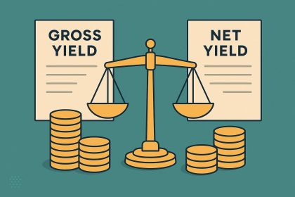 Chart comparing gross yield and net yield in financial protocols, highlighting key differences