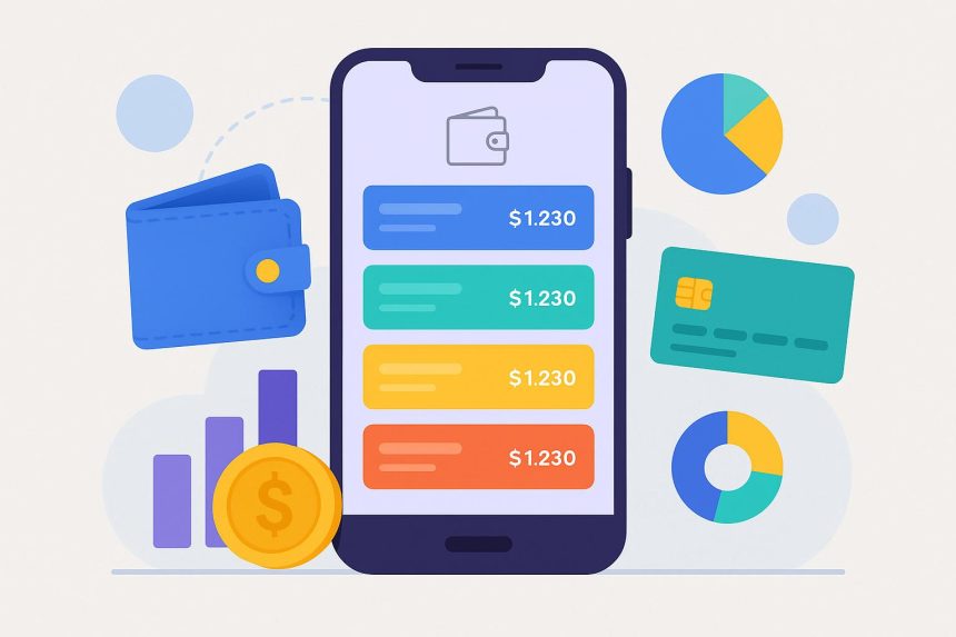 Mobile app dashboard displaying multiple digital wallets and financial transactions for easy management