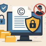 Digital lock icon over a webpage representing online content protection and copyright security