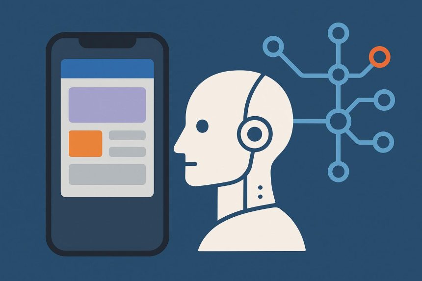 Abstract illustration of AI agents transforming mobile and web app design concepts