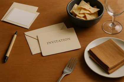 Empty chairs and untouched table settings at an uninviting gathering space indoors