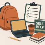 Desk with open notebook, colorful pens, planner, and coffee mug for organized student study tips