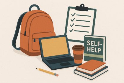 Desk with open notebook, colorful pens, planner, and coffee mug for organized student study tips