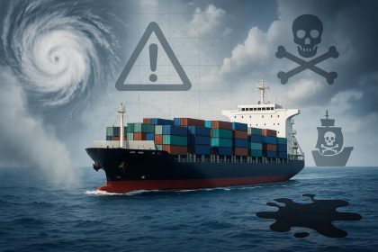 Cargo ships navigating open ocean, illustrating challenges in global maritime shipping operations