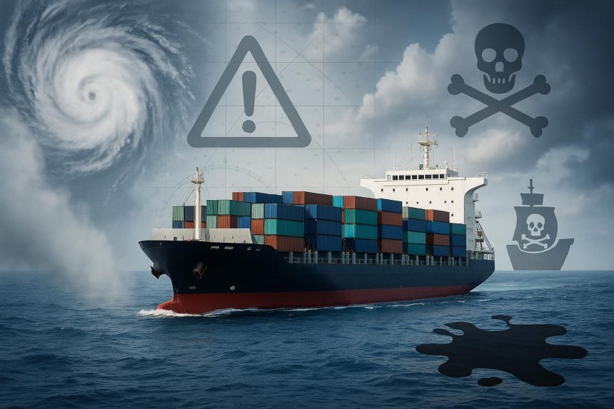 Cargo ships navigating open ocean, illustrating challenges in global maritime shipping operations