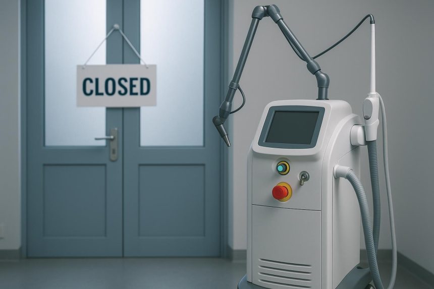 Used medical lasers in a clinical setting, emphasizing safe purchasing from closed clinics